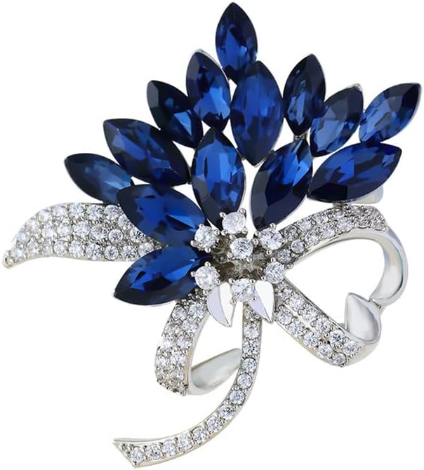 Large Brooch Pin Austrian Crystal Leaf Shape Bouquet Rhinestone Scarf Decoration Wreath Cloth Brooches Pins For Women Girls