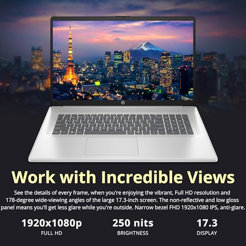 Image of HP 17.3 inch FHD Business Laptop, Intel i7-1355U, 16GB RAM, 2TB Storage (1TB SSD+1TB Docking Station Set), Intel Iris Xe Graphics, Full-Size Keyboard, Copilot, Wi-Fi 6, Webcam, Win 11, Silver