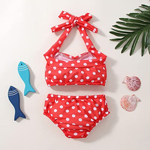 Baby Girl Bikini Kids Toddler Polka Dot Swimsuits Swimwear Beach Bathing Suit Bikinis Set Toddler (Red, 12-18 Months)2