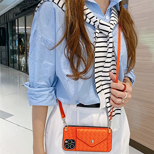 Porte-carte iPhone 11 Pro Max orange avec lanière épaule en cuir