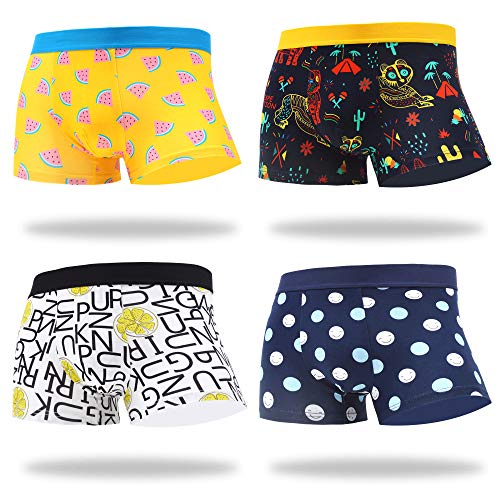 MAKABO Men's Boxer Briefs 4 Pack Novelty Colorful Funny Breathable Comfortable Cotton Underwear (Small, Colorful Funny Pattern)