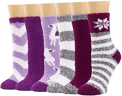 Aivanart Fuzzy Slipper Socks for Women,6 Pairs Soft Fluffy Cozy Slipper Socks,Comfy Warm Winter Sleep Plush Bed Socks for Christmas Gift