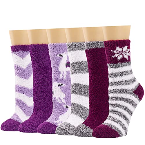 Aivanart Fuzzy Slipper Socks For Women,6 Pairs Soft Fluffy Cozy Slipper Socks,Comfy Warm Winter Sleep Plush Bed Socks For Christmas Gift #TOP3