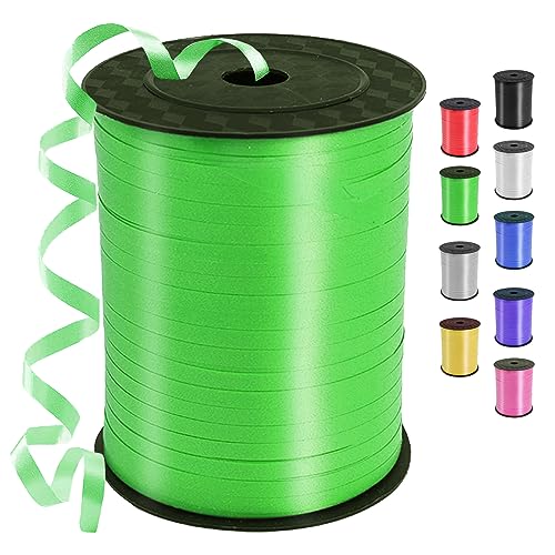 Ruban cadeau vert - 450 m - 500 yards - Ruban vert - Pour fermetures de ballons, Noël, Nouvel An, emballage cadeau, bricolage, décoration de fête,...