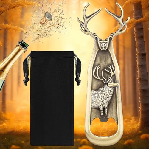 LULLEA Apribottiglie con cervo, regalo da cacciatore, regalo di Natale, regalo di compleanno per uomini, donne, papà, regalo di cervo per gli appassionati di cervi, cacciatori, bronzo
