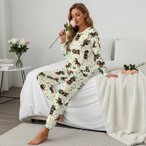 Image of Women's 2 Piece Printed Pajama Set Long Sleeve Sleepwear Set with Long Pants Casual Lounge Sets with Pocket