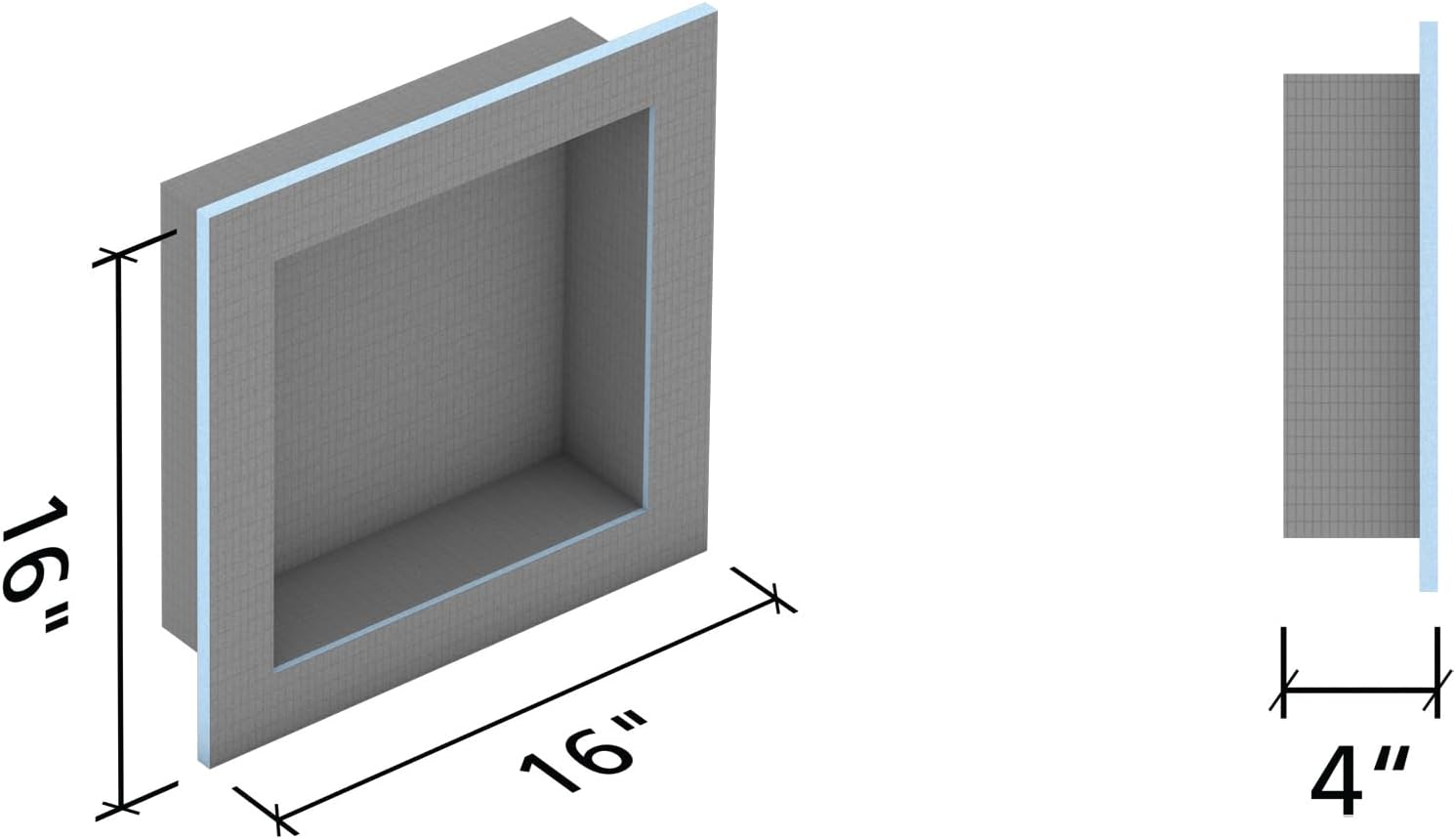 Wedi Shower Niches, 16" x 16" Square Edge Niche