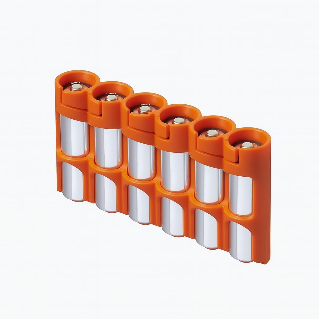 Storacell Slimline AA-6 Battery Storage Caddy and Dispenser (Pack of 4), Orange, Holds 6 AA Batteries (Not Included), Durable & Compact Design, The Original Battery Caddy, Made in The USA