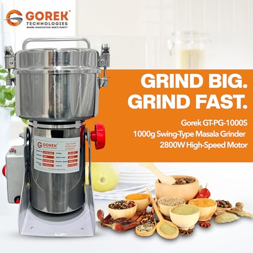 Image of Gorek Technologies Masala Grinder Machine - 2000g Capacity | High-Speed 3000W Stainless Steel Dry Grinder for Grains, Herbs, Masala, Seeds, Home & Commercial Use | Portable Spice Grinder | GT-PG-2000S