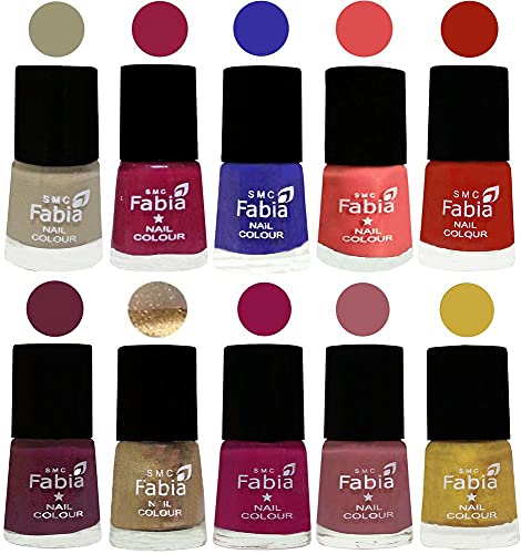 Image of SMC Fabia ALL IN ONE (PACK OF 10), Long Lasting Glossy Nail Polish, 6 ml Each, All Vibrant Colours,01723