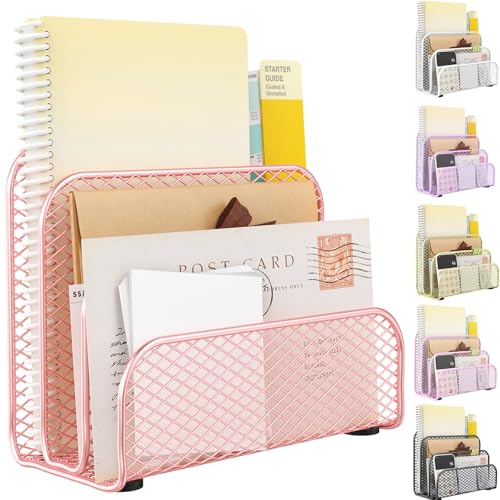 gianotter Mail Organizer Countertop, Metal File Holder with 3-Slot, Rose Gold Desk Accessories...