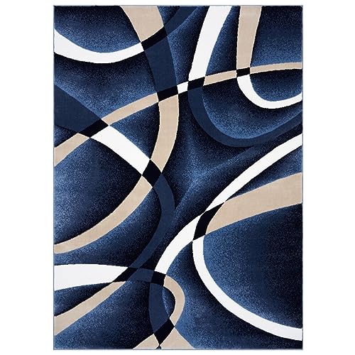 2305 Geometric Abstract Navy 9x12 Area Rugs for Living Room