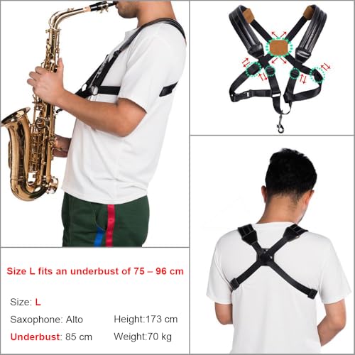 rayzm saxophone strap universal double shoulder leather strap for sax adjustable padded harness strap for alto tenor baritone saxophone large size