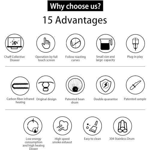 BDJSN Kommerzieller Kaffeebohnenröster, 400-g-Kaffeemaschine Mit Automatischer Heißluftzirkulation, Mit 7-Zoll-Touchscreen In Industriequalität, In 20 Stufen Einstellbare Kaffeemaschine – Bild 7