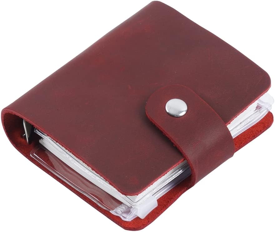 A9 Genuine Leather Journal, Red Handmade Leather Pocket Size Binder Planner, Mini Vintage Leather Planner, 120 Sheets Pages, Loose Leaf 3-Ring with Snap Button Closure (Red)