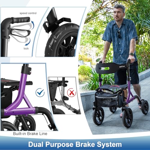 Image of MAXWALK Walkers for Seniors, Foldable Rollator Walker with Seat & Backrest | 12 inch Large All-Terrain Rubber Wheels, Height Adjustable, Aluminum Frame, Cup Holder, Elderly Walking Aid, Easy Assembly