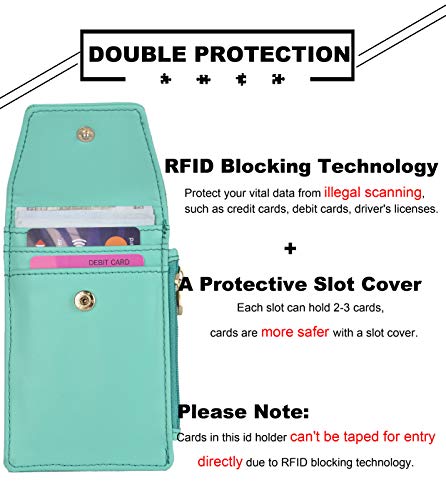 Beurlike Leather 2-Sided Id Badge Holder Wallet With 1 Id Window, 3 Card Slots With Cover, 1 Side Zipper Coin Pocket, 1 Piece 18.1" Neck Lanyard And 1 Piece 6" Hand Wristlet (Teal) #TOP5
