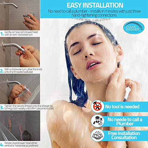 PREMIUM Large Shower Head by Clear Shower XL - Clear Model, FIRM PRESSURE Square 18 inch (45cm) Adjustable Shower Head, LUXURY Waterfall Full Body Coverage, Easy to Install