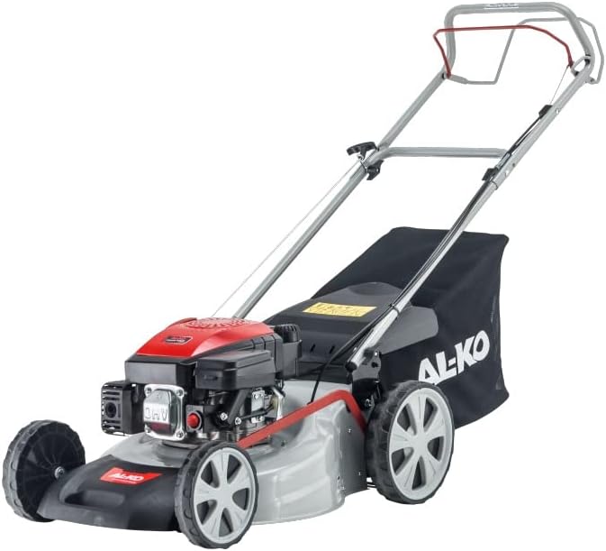 Збоку view of the AL-KO Easy 4.60 SP-S Highline Lawn Mower with grass collector.