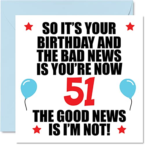Funny 51st birthday card for men women