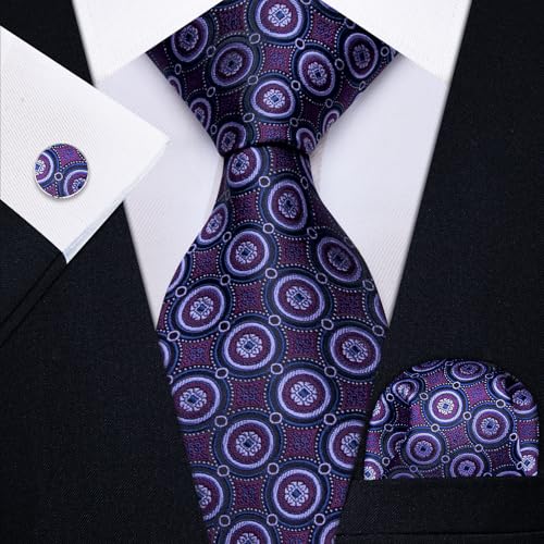Image of YourTies Silk Paisley Floral Tie and Pocket Square Cufflinks with Lapel Pin Sets for Men 5PC Wedding Party