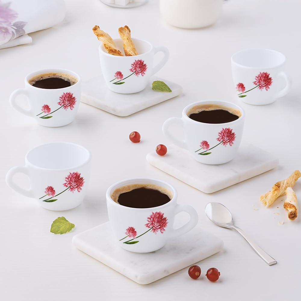 Larah By Borosil Belle Opalware Cup Set of 6 pcs | Tea/Coffee Cups 90 