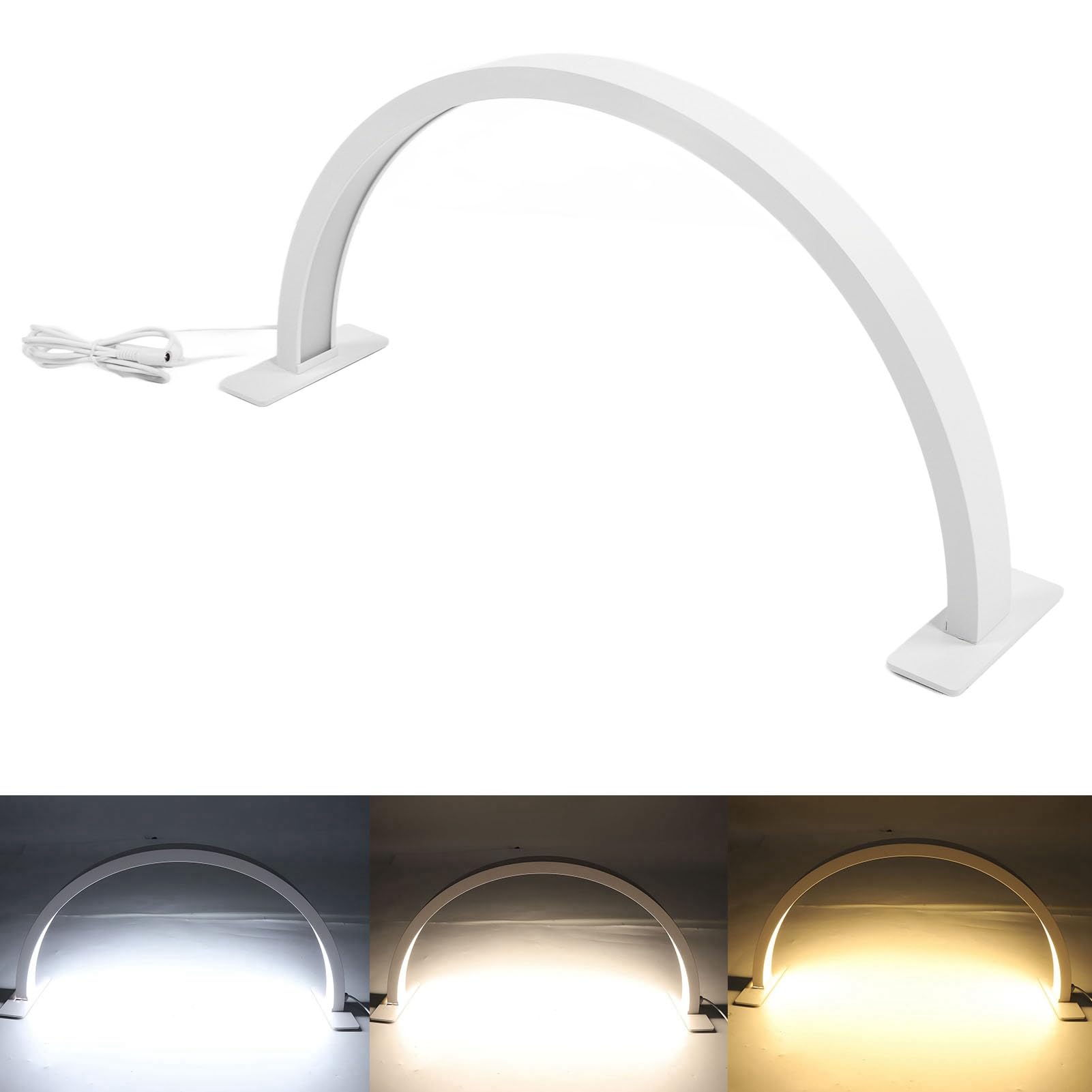 Lampe de Bureau Demi-lune LED, Lampe de Bureau Demi-lune pour Empêcher le Glissement des Bases Stables Blanches pour le Tatouage des Sourcils (Prise UE)
