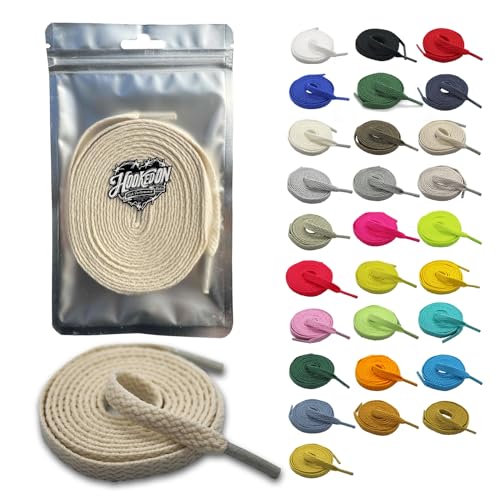 [HOOKEDON High performance Kicks] ネオ ヴィンテージ シューレース 28色 8mm幅 100cm 110cm 120cm 130cm 140cm 150cm 160cm 170cm 180cm 190cm 200cm ハイカット ローカット フラットシューレース 靴紐 平紐 靴ひも スニーカー カスタム (ヴィンテージクリーム, 110cm)…