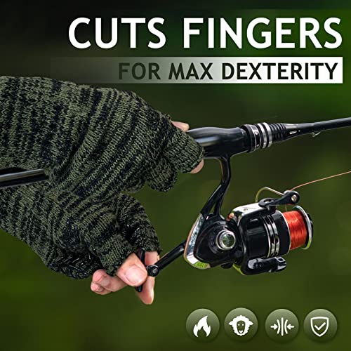Gsafeme Fishing Hunting Wool Gloves Winter Snow Cold Weather Warm For Men Fingerless Glove Army Green For Fishing, Shooting, Running, Photography/L #TOP1