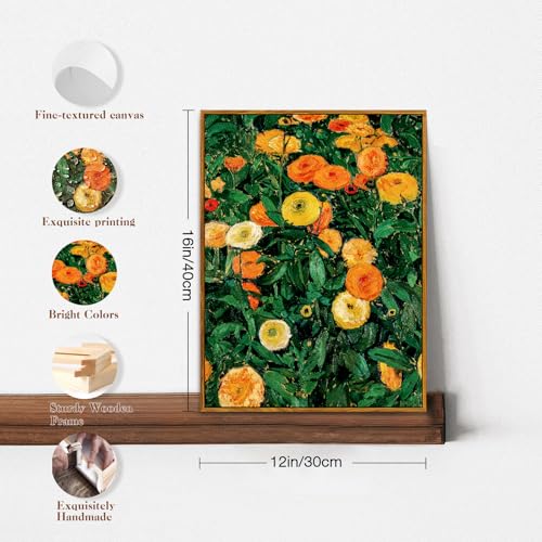 crmotu Framed Canvas Wall Art, Botanical Floral Vintage Wall Decor, Green Nature Decor Art Prints, Wildflower Home Decorations Rustic Wall Paintings for Living Room Bedroom Kitchen Farmhouse 12x16in