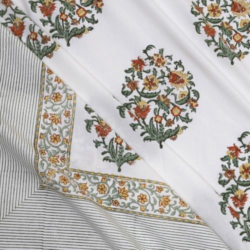 Image of TOAI Hand Block Printed Bedsheet | Bed Spread Flatsheet Bed Sheet | Pure Cotton | Queen Size 90 inchx108 inch | 210 TC Luxury Cotton | 2 Reversible Pillow Covers |Earthy Mugal Motif