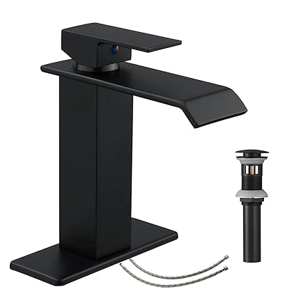 Homevacious Bathroom Faucet Black Waterfall Sink Antique Single Handle Lavatory Basin Vanity With Pop Up Drain Mixer Tap Without Overflow Supply Line Lead-Free