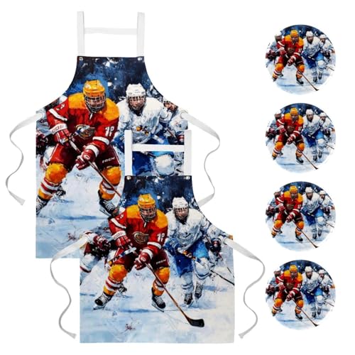 Tablier de serveuse pour cuisine et nettoyage de la maison au motif hockey
