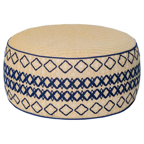 Outdoor Inflatable Ottoman with Air Pump, Embroidery Patio Footrest Stool D21x H9, Round Pouf Ottoman with Portable Handle Suitable for Garden, Camping, Bedroom, Living Room