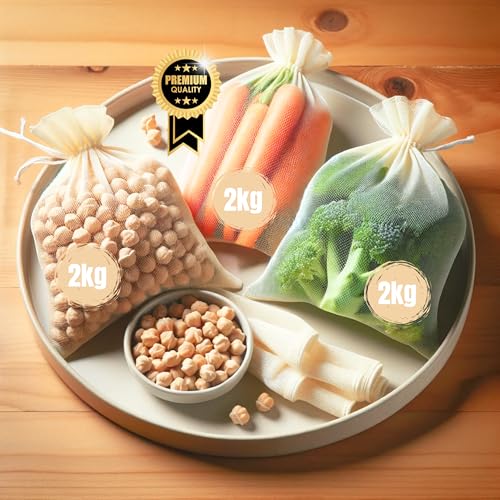 MASAT® [3 Mallas de Cocción de 2Kg + Guía Exclusiva Recetas] Bolsa de Cocina 35x20cm Nylon-Lavables y Reutilizables - Bolsa de Cocina para Olla a Presión, Horno - Cocinar Legumbres, Verduras, Cocido