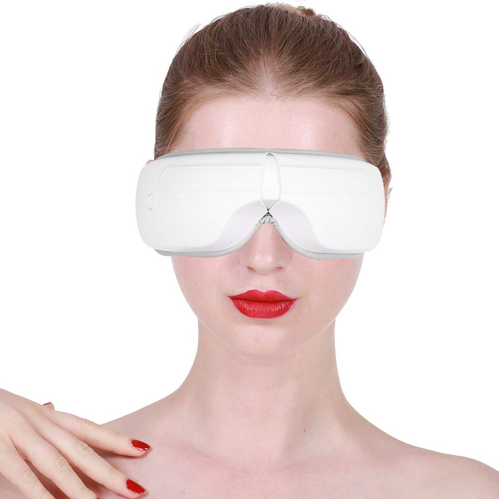 Masajeador de ojos, Masajeador de ojos eléctrico con calor, Masajeador relajante para el cuidado de los ojos con compresas calientes, Masajeador recargable de música a presión de aire(Blanco)
