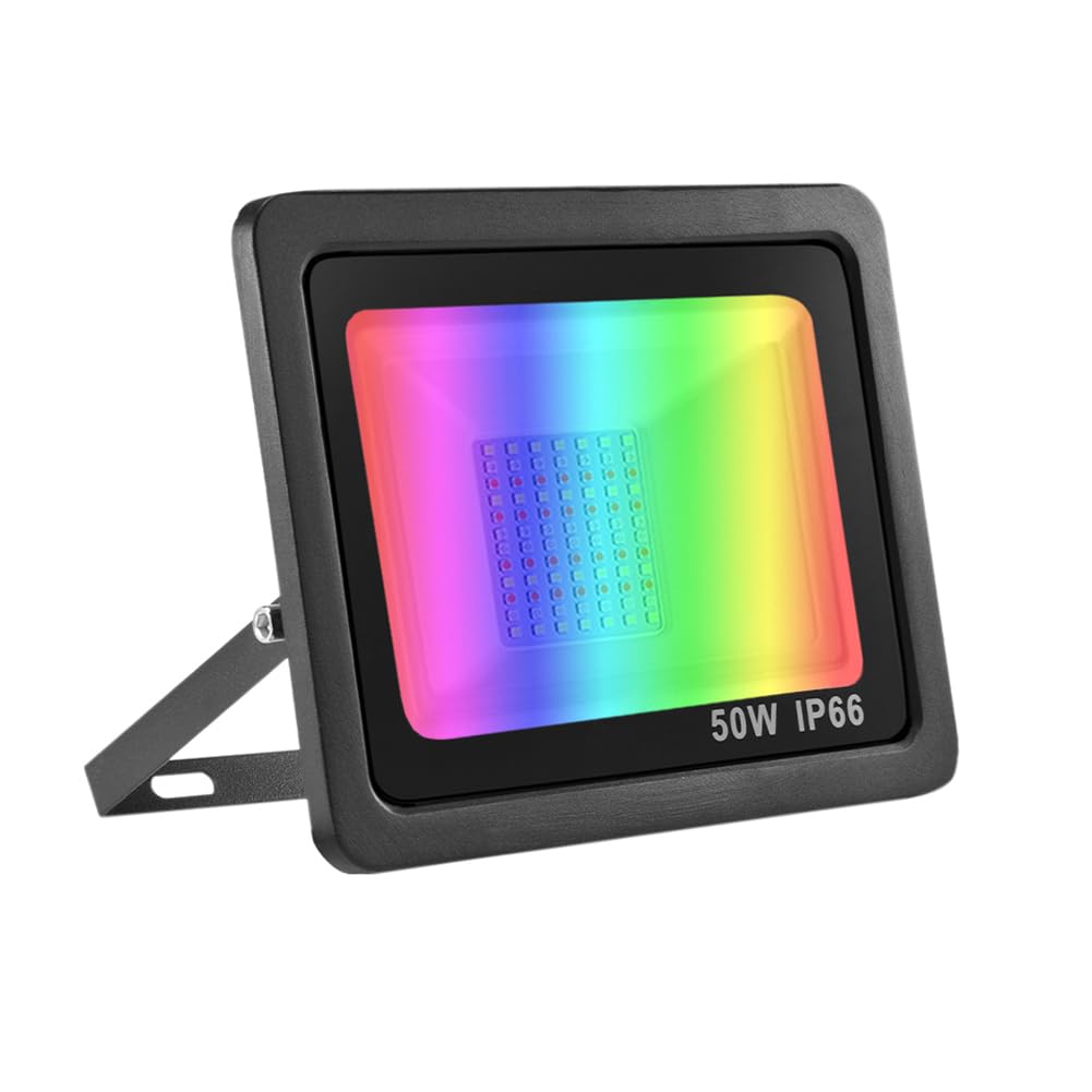 Bikuer Color Changing (Rgb) 50W Led Floodlight Outdoor, Colour Changing Flood Lights With Remote Control, 12 Rgb Colours, Timing, 4 Modes, Ip66 Waterproof