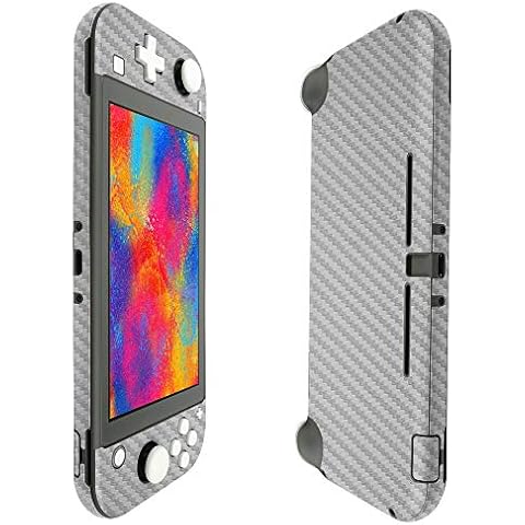 Skinomi Silver Carbon Fiber Full Body Skin Compatible with Nintendo Switch Lite (5 inch, 2019)(Full Coverage) TechSkin with Anti-Bubble Clear Film Screen Protector Cover