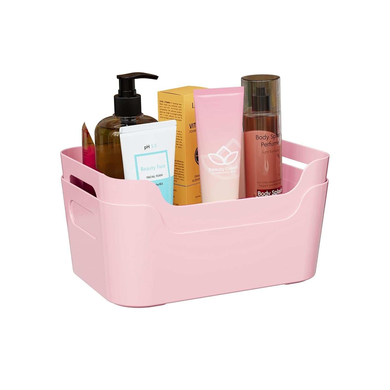 Vruta Storage Box and Organiser | Storage Organiser | Organizer Storage Box for Home & Kitchen | Durable Storage Basket & Plastic Basket for Storage (Pack Of 2, light pink)-image-9