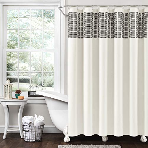 Rideau de douche en coton anti-effet ventouse à rayures chic 182cm - 4