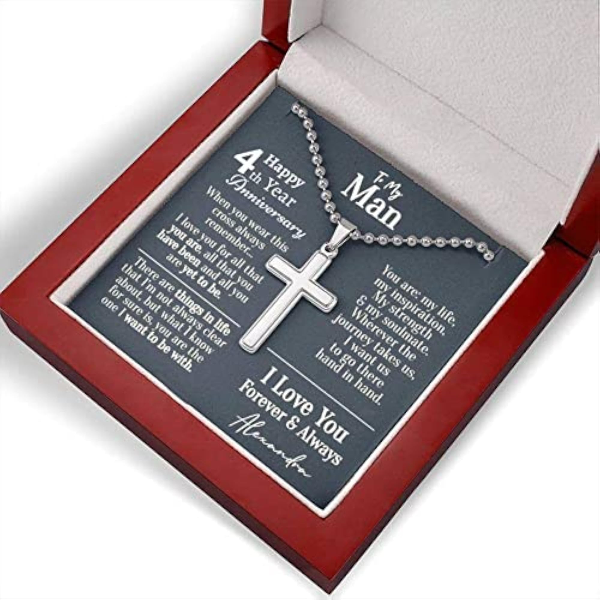 Men's Personalized 925 Silver 4 Year Anniversary Necklace