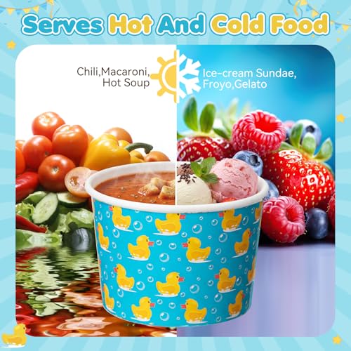 Image of Funnymoom 50 Pack Rubber Duck Ice Cream Cups 9 oz Yellow Duck Disposable Dessert Bowls Paper Soup Bowls Bubble Bath Rubber Ducky Snack Cups for Hot or Cold Food for Baby Shower Birthday Party Supplies