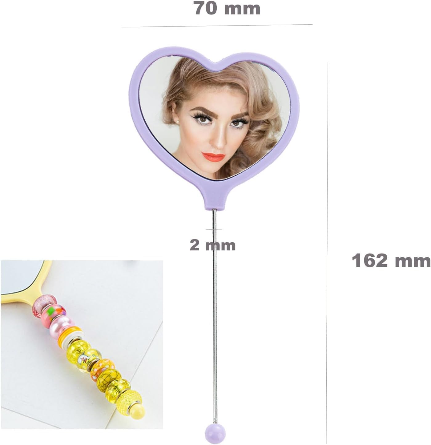 5 Pack Beadable Combs DIY with 5 Pack Beadable Handheld Mirrors Set Wide Tooth for Portable Cute Travel Makeup Colorful (5 Colors-Heart Mirrors Rat Tail Comb, 10 Packs) image 3