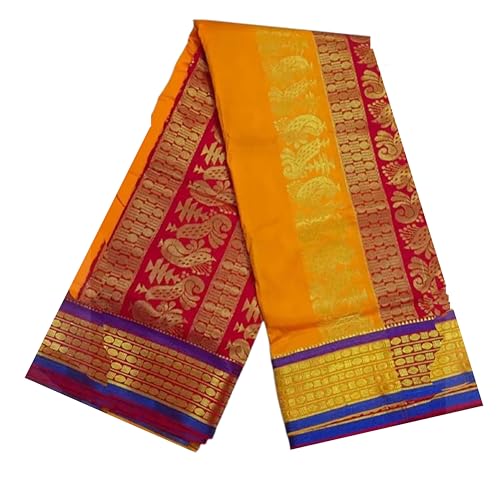 Jolly Women`s Bomkai Silk Saree With Traditional Design with Blouse Piece - Yellow