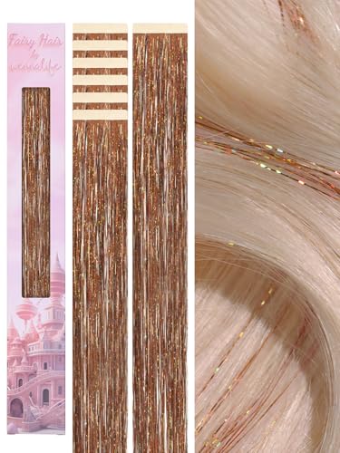 Image of WENNALIFE Hair Tinsel Tape in Hair Extensions, Golden Brown 6PCS 24 Inch Invisible Tape in Extensions Quick Install Glitter Tinsel Hair Extensions Sparkle Fairy Party Hair Accessories for Women