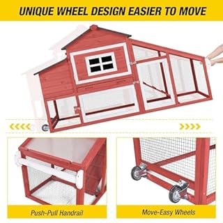 Aivituvin Chicken Coop Mobile Hen Coop, Large Chicken House with Wheels Outdoor Poultry Cage Backyard (Red)