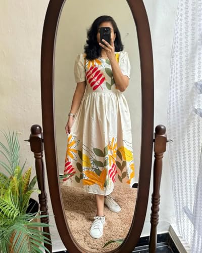 Image of ROYALICA Women's Pure Cotton Maxi Midi Dress Western Dress for Women Elegant Floral Printed Long Dresses | Soft & Breathable Fabric | Casual Trending Dress for Women