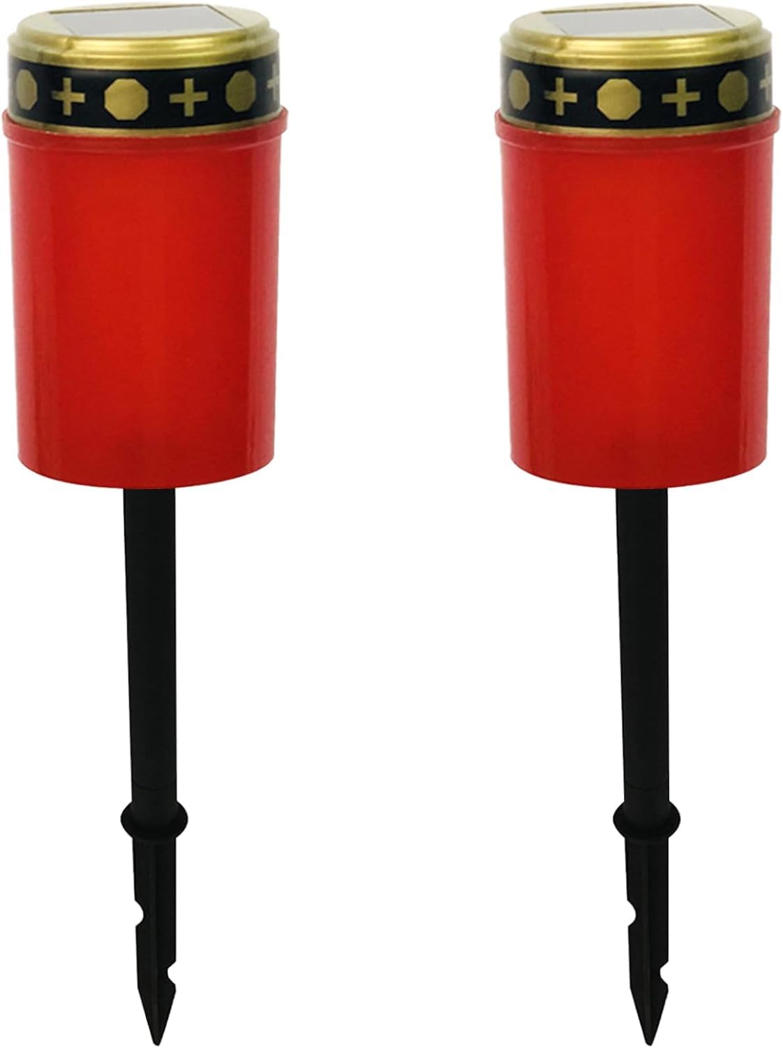 Chencunquangod 2Pcs Solar Grave Lights, Waterproof Solar Cemetery Lights, Flameless Solar Memorial Candles for Decorations Memorial Gifts (Red Head)