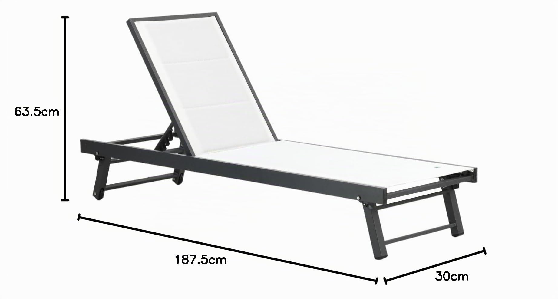 Totò Piccinni Lettino Prendisole MIRAMARE in alluminio e textilene imbottito 6 posizioni con rotelle ideale per piscina o lido (Bianco)
