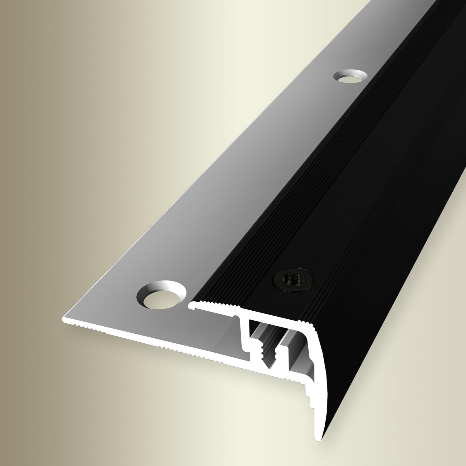 Treppenkantenprofil 21 x 21.5 x 1000 mm Winkelprofil Aluminium Geriffelt Versenkt Gebohrt Schwarz Einfasshöhe 4-9 mm Küberit